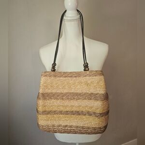 Woven Straw Tote Bag in Natural Brown and Tan